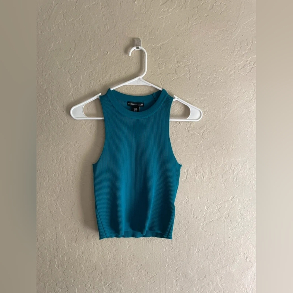 Teal Sleeveless Ribbed Top